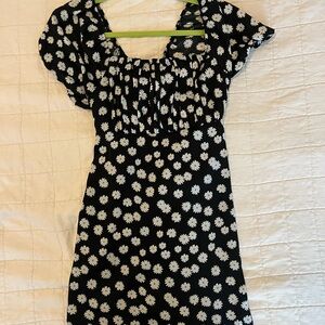 CUTE AE Black Dress with White Floral Design Mini dresss